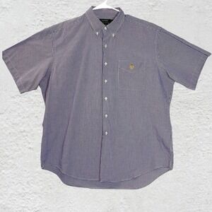 Ralph Lauren Purple White Check Button Down Shirt Men's XL Cotton‎ Classic Logo